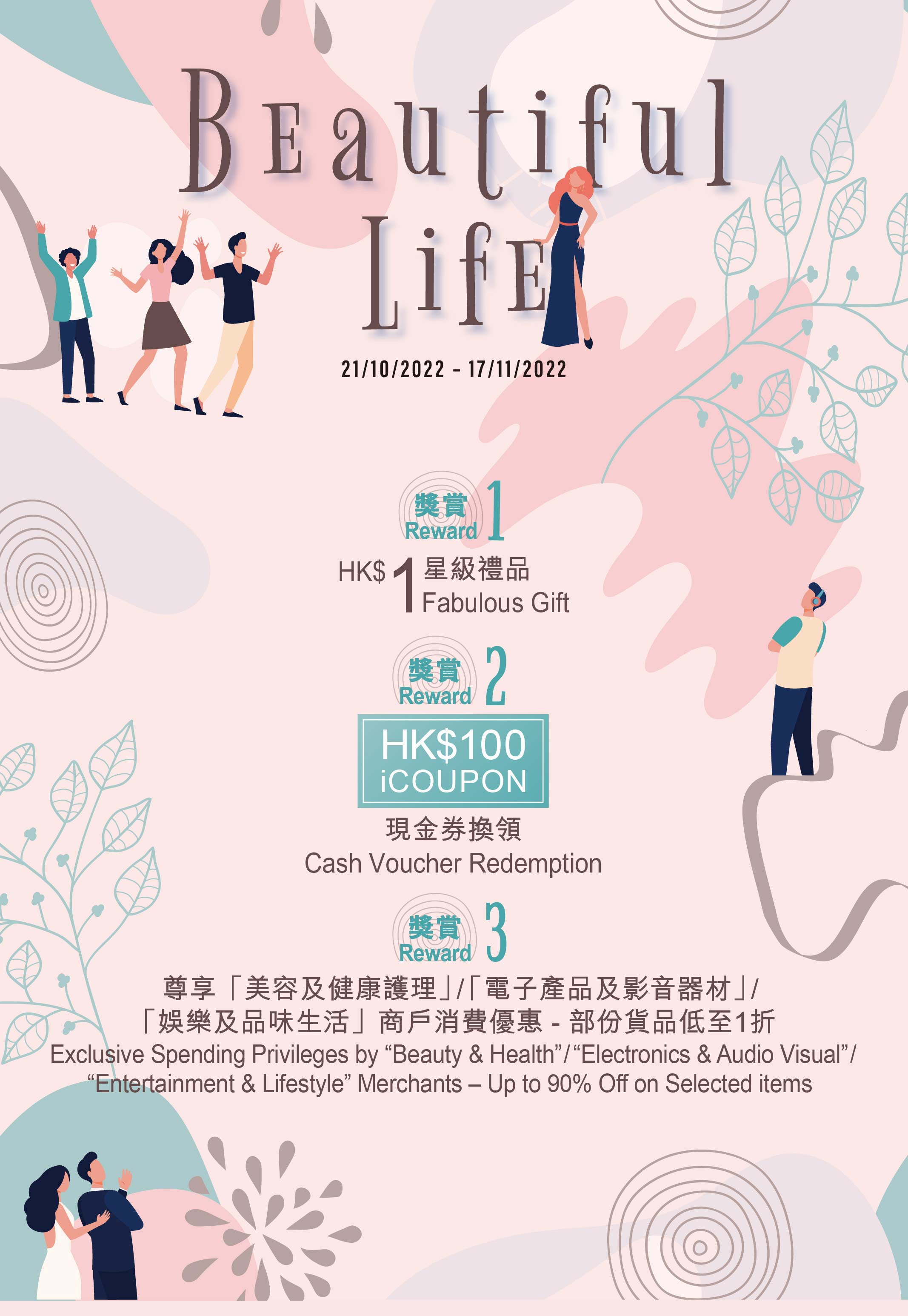 Beautiful Life 2022 : 消費換領HK$1星級禮品及HK$100現金券/商戶優惠低至1折